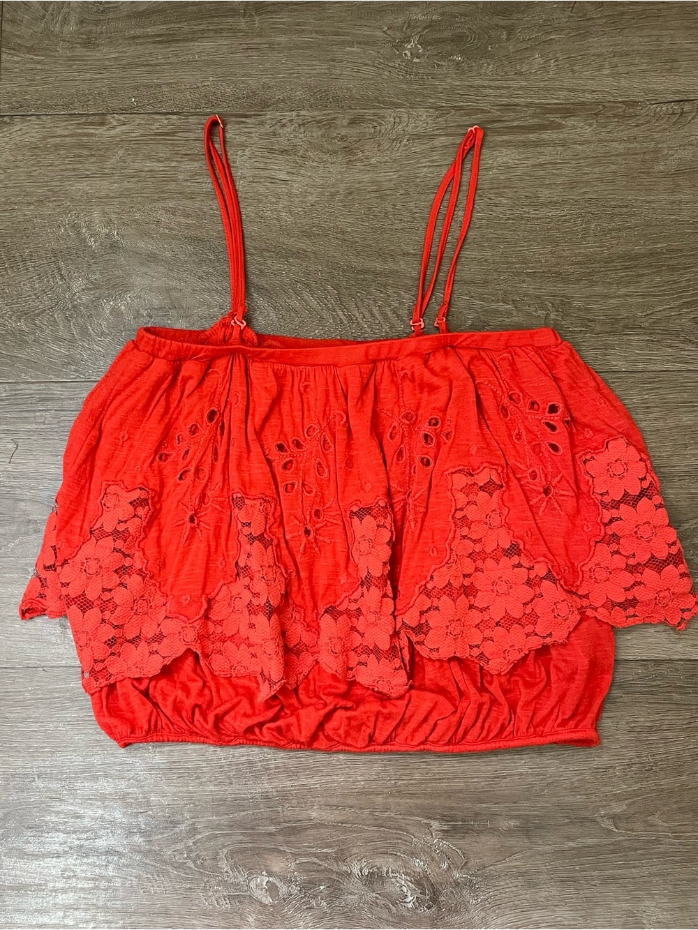 Free People Crop Lace Tube Top Size S Bright Orange Removable Straps Boho Chic